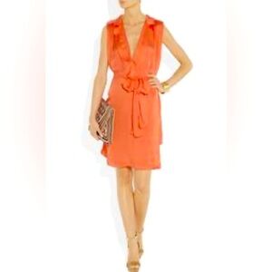 L’AGENCE Orange‎ Silky Dress Plunge Knee Length size 8